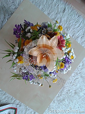 Festive bouquet in the interior. Stock Photo