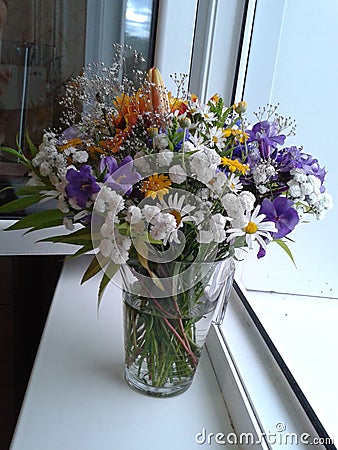 Festive bouquet on the window. Stock Photo