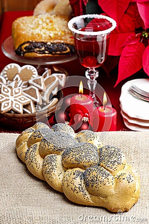 Festive bread on jute table cloth Stock Photo