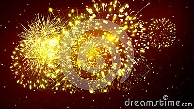 Festive bright background, fireworks, Golden, flaming, yellow, glitter, lights, Christmas, party, fun, night, vacation, with Cartoon Illustration