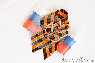 Festive brooch with a St.George's Ribbon Stock Photo