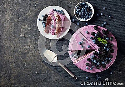 Festive cake, blueberry and blackberry sponge cake Stock Photo