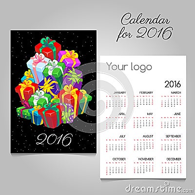 Festive calendar with a mountain of gift boxes Vector Illustration