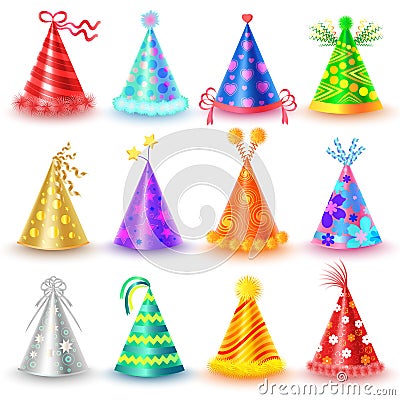 Festive Caps Collection for Celebration on White Vector Illustration