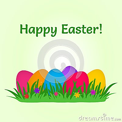 Colorful Easter eggs on green grass. Vector illustration Cartoon Illustration