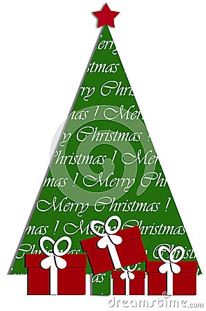 Festive card design with christmas tree and gifts Stock Photo