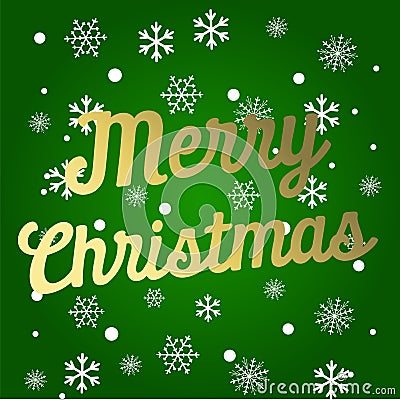 Festive card with sparkle calligraphic lettering Merry Christmas on green background with christmas tree branches. Vector Vector Illustration