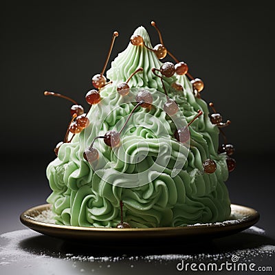 Festive Cherry Pie With Green Frosting And Sprinkles Stock Photo
