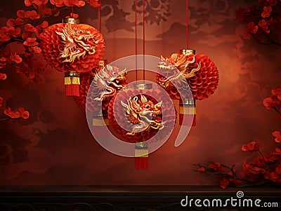 Festive Chinese New Year Lantern Decorations Stock Photo