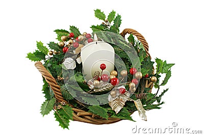 Festive Christmas Basket Stock Photo