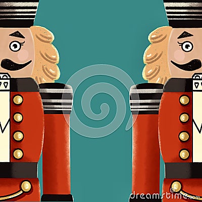 Nutcrackers Christmas frame on green background Stock Photo