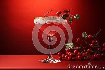 Festive christmas cocktail. Studio shot against a red background Stock Photo