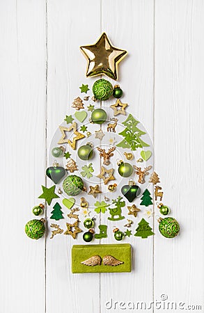 Festive christmas decoration in light green, white and golden co Stock Photo