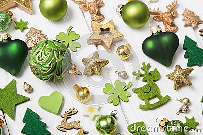 Festive christmas decoration in light green, white and golden co Stock Photo