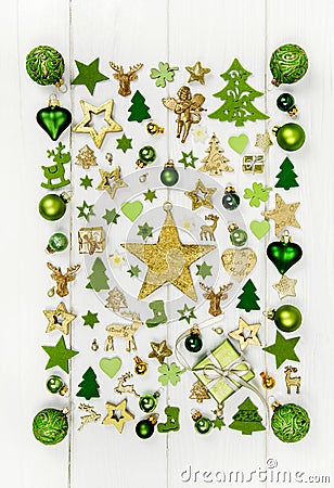 Festive christmas decoration in light green, white and golden co Stock Photo