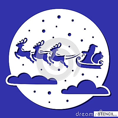 Round stencil with flying Santa Claus Vector Illustration