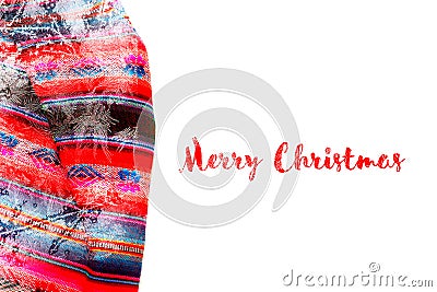 Festive Christmas holiday winter background with bright multicolor tablecloth Stock Photo