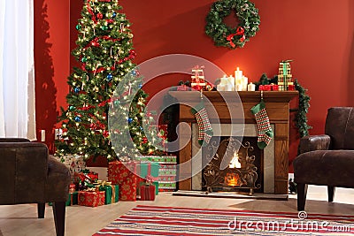 Festive Christmas interior Stock Photo