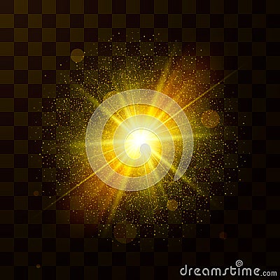Festive christmas light. Star explosion with dust and sparkles. Confetti and spark particles isolated on transparent background. V Vector Illustration