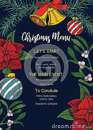 Festive christmas menu template with decorative elements Vector Illustration