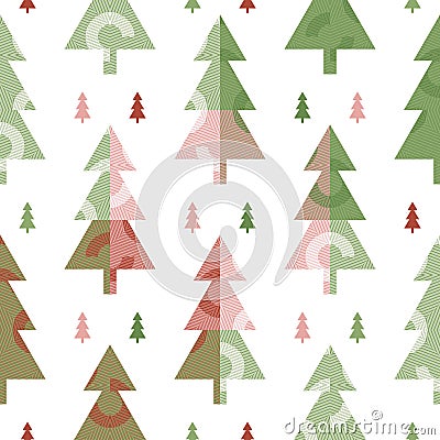 Festive Christmas park with colourful decorated geometric trees on white background. Vector Illustration