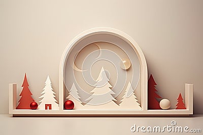 Shelf with a christmas scene on it Stock Photo