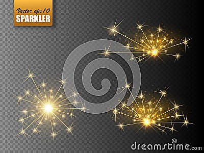 Festive Christmas sparkler set on transparent background. Vector eps10 Vector Illustration