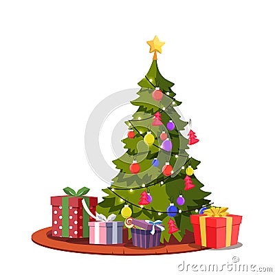 Festive christmas tree flat vector illustration Vector Illustration