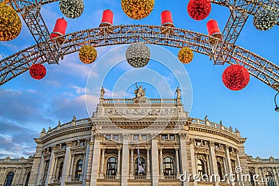 Festive cityscape - view of the Burgtheater on Christmas eve in the city of Vienna Stock Photo