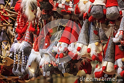 Festive cityscape - view of the Christmas decorations closeup on the Christmas Market Stock Photo