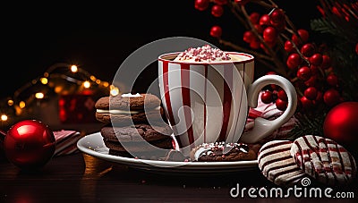 Festive Coffee and Cookie Delight: A Digital Banner of Warmth an Stock Photo