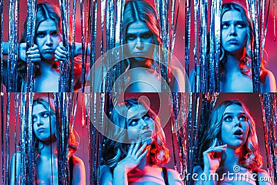 festive collage female expressive portrait party Stock Photo
