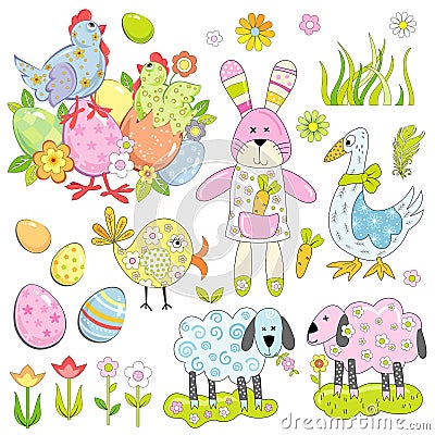 Collection of Easter elements Vector Illustration