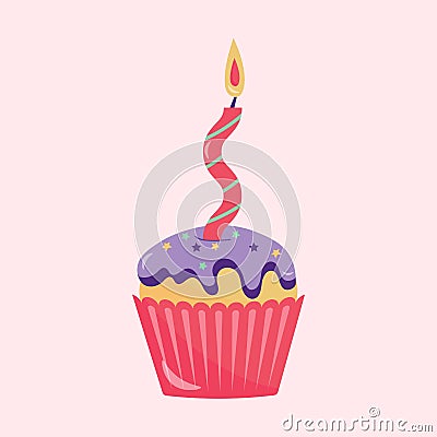 Festive colored cupcake with a candle Stock Photo