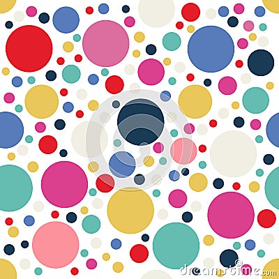 Festive colorful dotted seamless pattern. Random polka dot background. Vector Illustration