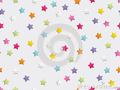 Festive colorful star confetti seamless pattern on white background. Vector illustration Vector Illustration