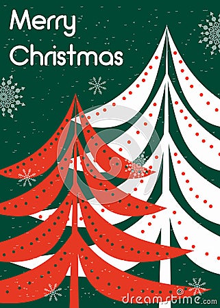 Festive creative Merry Christmas card. Illustration with Christmas trees Vector Illustration