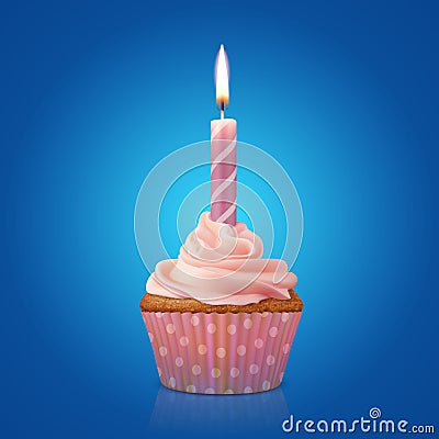 Festive cupcake with burning candle Vector Illustration