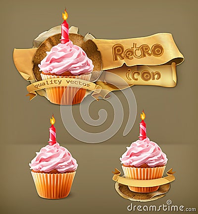 Festive cupcakes with candle Vector Illustration