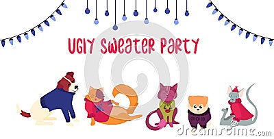 Festive cute template with cats and dogs poster Vector Illustration