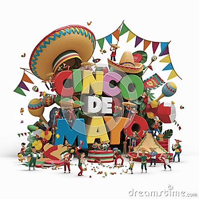 A festive 3D render illustration of Cinco De Mayo celebration Cartoon Illustration