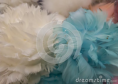 Festive decor blue and white feathers with sequins Stock Photo