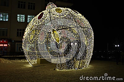 Festive decoration of the city for Christmas and New year . Urban landscape. Beautiful background. Stock Photo