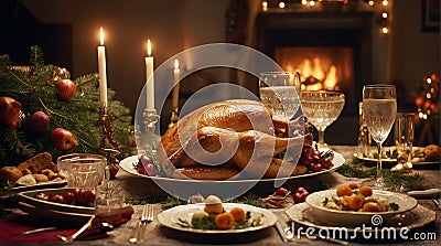 Festive Dining: Enjoying the Culinary Extravaganza of a Grand Christmas Feast Stock Photo