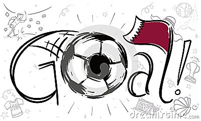 Doodles Celebrating a Goal with Soccer Ball and Qatar Flag, Vector Illustration Vector Illustration