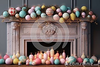 Festive Easter egg garland strung across a Stock Photo