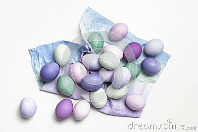 Festive easter eggs on the white table Stock Photo