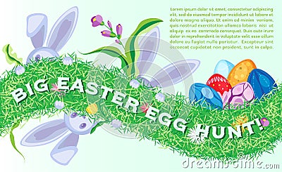 Festive Easter vector horizontal poster with bunnys and eggs Vector Illustration
