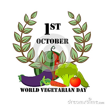 Festive emblem with vegetables on World Vegetarian Day. Vector Illustration