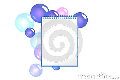 Festive empty notepad with indian blue bubbles and balls background for greets adding. 3d illustration Stock Photo